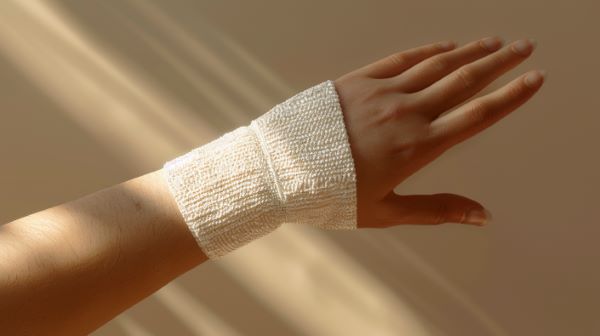 Verband am Arm zur Darstellung der äusserlichen Anwendung von Schwedenbitter